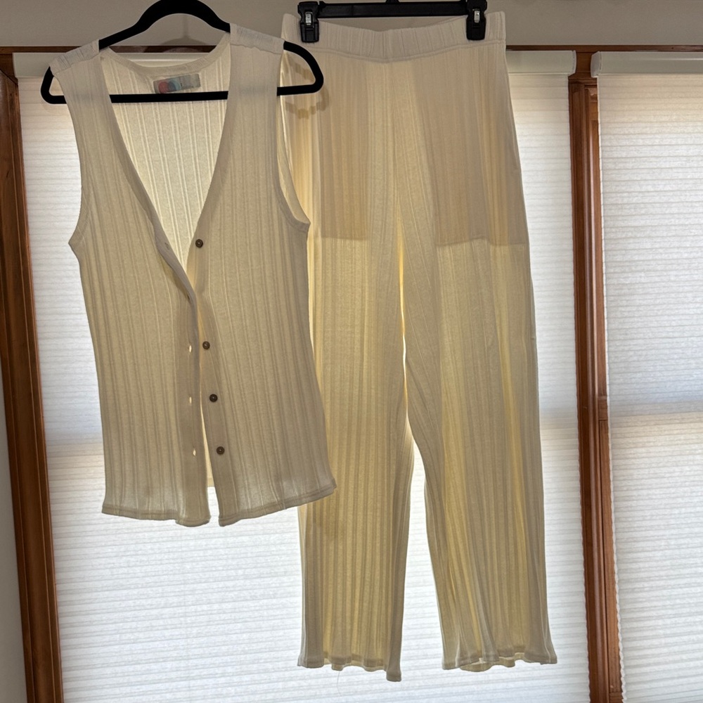 Free People Cream Sleeveless Ribbed Matching Set